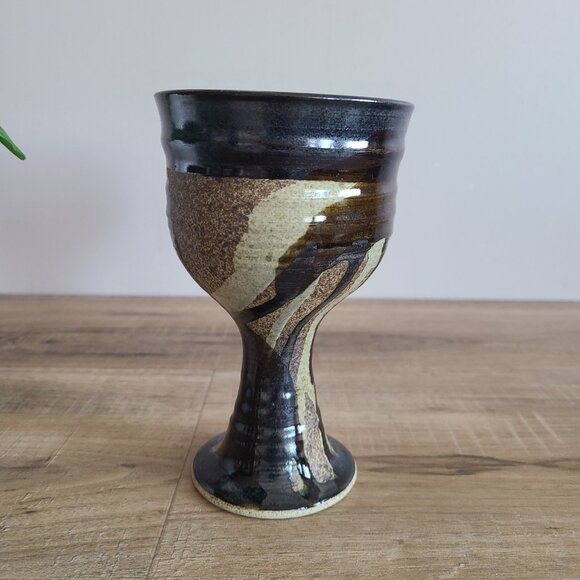 Hand made ceramic/stoneware goblet earthy colors. - Picture 2 of 6